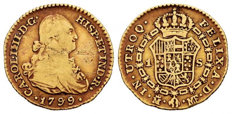 Charles IV (1788-1808). 1 escudo. 1799. Madrid. MF. (Cal-1117). Au. 3,31 g. Almo...