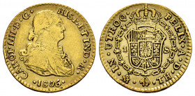 Charles IV (1788-1808). 1 escudo. 1806/5. México. TH. (Cal-1141). Au. 3,35 g. Overdate. Almost VF. Est...180,00. 

Spanish Description: Carlos IV (1...
