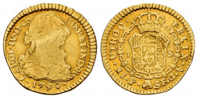 Charles IV (1788-1808). 1 escudo. 1790. Popayán. SF. (Cal-1145). (Restrepo-83-3). Au. 3,32 g. Bust of Charles III and Ordinal IV. Very rare. F/Choice ...
