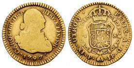 Charles IV (1788-1808). 1 escudo. 1797. Popayán. JF. (Cal-1155). (Restrepo-85-12). Au. 3,28 g. Scarce. F/Choice F. Est...140,00. 

Spanish Descripti...