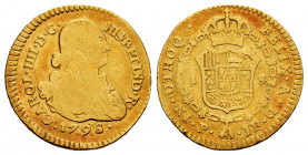 Charles IV (1788-1808). 1 escudo. 1798. Popayán. JF. (Cal-1156). (Restrepo-85-14). Au. 3,28 g. F. Est...130,00. 

Spanish Description: Carlos IV (17...