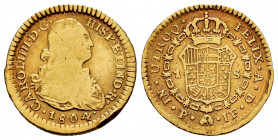 Charles IV (1788-1808). 1 escudo. 1804. Popayán. JF. (Cal-1163). (Restrepo-85-28). Au. 3,34 g. Rare. Choice F/Almost VF. Est...180,00. 

Spanish Des...