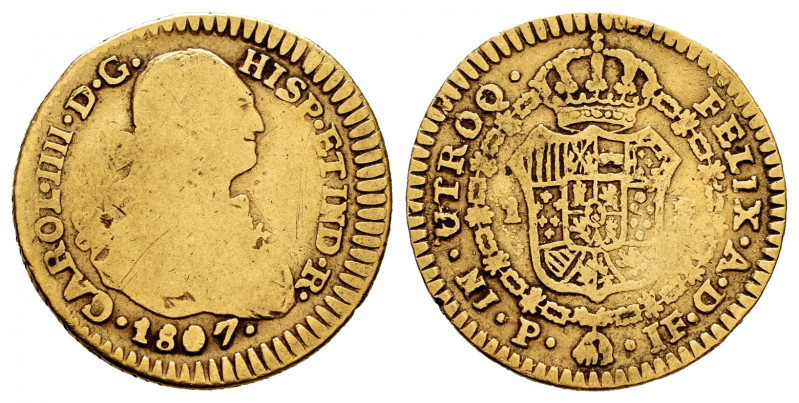 Charles IV (1788-1808). 1 escudo. 1807. Popayán. JF. (Cal-1170). (Restrepo-85-38...