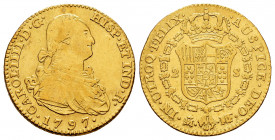 Charles IV (1788-1808). 2 escudos. 1797. Madrid. MF. (Cal-1289). Au. 6,72 g. Almost VF. Est...280,00. 

Spanish Description: Carlos IV (1788-1808). ...