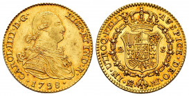 Charles IV (1788-1808). 2 escudos. 1798. Madrid. MF. (Cal-1290). Au. 6,78 g. Gorgeous colour. Original luster. AU. Est...500,00. 

Spanish Descripti...