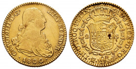 Charles IV (1788-1808). 2 escudos. 1800. Madrid. MF. (Cal-1297). Au. 6,75 g. Almost VF/VF. Est...280,00. 

Spanish Description: Carlos IV (1788-1808...