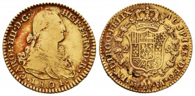 Charles IV (1788-1808). 2 escudos. 1801. Madrid. FA/MF. (Cal-1302). Au. 6,67 g. Rectified assayers marks. VF. Est...300,00. 

Spanish Description: C...