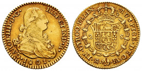 Charles IV (1788-1808). 2 escudos. 1801. Madrid. FA/MF. (Cal-1302). Au. 6,65 g. Rectified assayers marks. Almost VF/VF. Est...300,00. 

Spanish Desc...