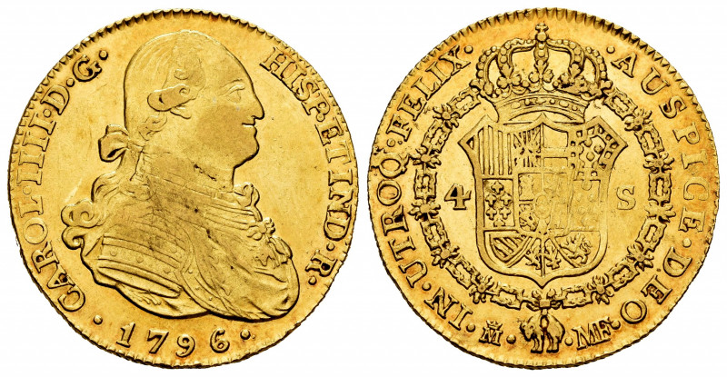 Charles IV (1788-1808). 4 escudos. 1796. Madrid. MF. (Cal-1478). Au. 13,50 g. It...