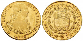 Charles IV (1788-1808). 8 escudos. 1806. México. TH. (Cal-1651). (Cal onza-1042). Au. 26,99 g. With some original luster remaining. Minor hairlines of...
