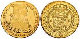 Charles IV (1788-1808). 8 escudos. 1804. Popayán. JF. (Cal-1679). (Cal onza-1067). (Restrepo-98-27a). Au. 27,00 g. With some original luster remaining...