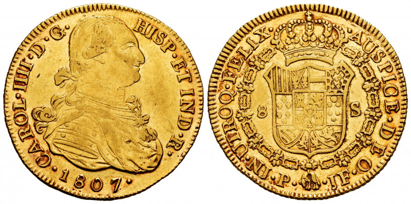 Charles IV (1788-1808). 8 escudos. 1807. Popayán. JF. (Cal-1688). (Cal onza-1074...