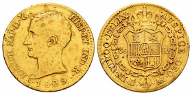 Joseph Napoleon (1808-1814). 80 reales. 1809. Madrid. AI. (Cal-47). Au. 6,58 g. Small planchet flaws. Almost VF. Est...650,00. 

Spanish Description...