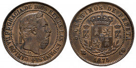 Centenary of the Peseta (1868-1931). Carlos VII (1872-1876). 5 centimos. 1875. Oñate. (Cal-2). Ae. 5,10 g. Minor nicks on edge. Almost XF. Est...75,00...