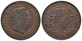 Centenary of the Peseta (1868-1931). Carlos VII (1872-1876). 10 centimos. 1875. Oñate. (Cal-5). Ae. 10,00 g. Almost XF. Est...90,00. 

Spanish Descr...