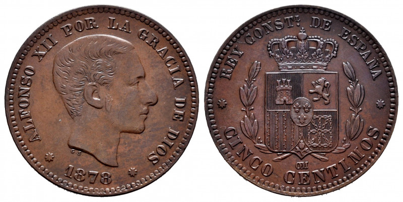 Centenary of the Peseta (1868-1931). Alfonso XII (1874-1885). 5 centimos. 1878. ...