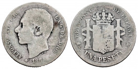 Centenary of the Peseta (1868-1931). Alfonso XII (1874-1885). 1 peseta. 1884*_ _-_ _. Madrid. MSM. (Cal-23). Ag. 4,63 g. Rare. Almost F. Est...100,00....