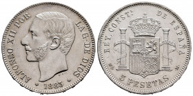 Centenary of the Peseta (1868-1931). Alfonso XII (1874-1885). 5 pesetas. 1883/1*18-83. Madrid. MSM. (Cal-53). Ag. 24,95 g. Scratch on obverse. With so...