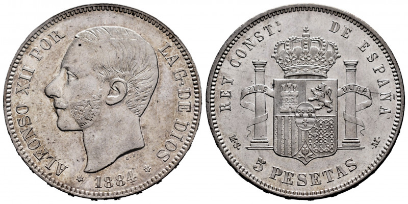 Centenary of the Peseta (1868-1931). Alfonso XII (1874-1885). 5 pesetas. 1884*18...