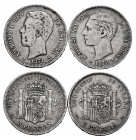 Centenary of the Peseta (1868-1931). Lot of 2 coins, 5 pesetas; 1871 y 1878. TO EXAMINE. Est...35,00. 

Spanish Description: Centenario de la Peseta...