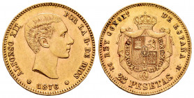 Centenary of the Peseta (1868-1931). Alfonso XII (1874-1885). 25 pesetas. 1876*18-76. Madrid. DEM. (Cal-67). Au. 8,07 g. Almost XF. Est...300,00. 

...