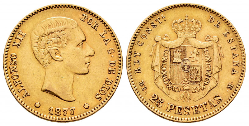 Centenary of the Peseta (1868-1931). Alfonso XII (1874-1885). 25 pesetas. 1877*_...