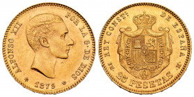 Centenary of the Peseta (1868-1931). Alfonso XII (1874-1885). 25 pesetas. 1879*18-79. Madrid. EMM. (Cal-74). Au. 8,10 g. Minimal marks. Almost XF. Est...