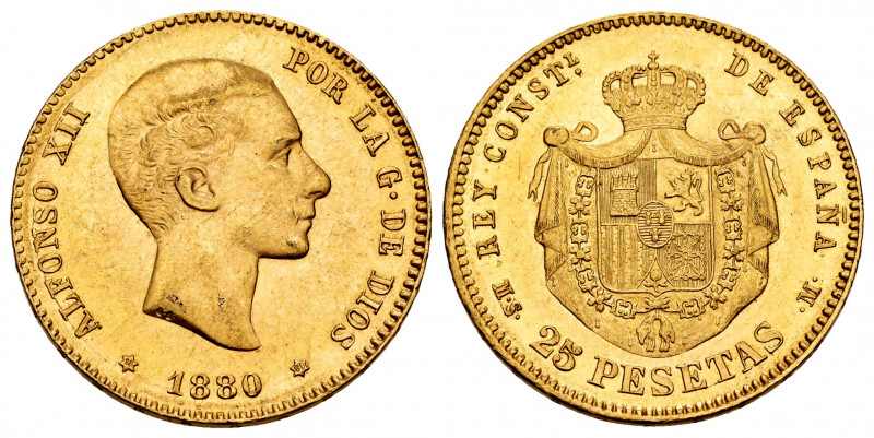 Centenary of the Peseta (1868-1931). Alfonso XII (1874-1885). 25 pesetas. 1880*1...