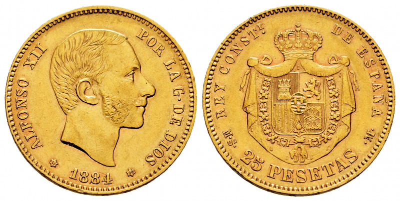 Centenary of the Peseta (1868-1931). Alfonso XII (1874-1885). 25 pesetas. 1884. ...