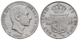 Centenary of the Peseta (1868-1931). Alfonso XII (1874-1885). 20 centavos. 1880. Manila. (Cal-103). Ag. 5,08 g. Rare. F. Est...80,00. 

Spanish Desc...
