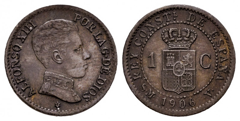 Centenary of the Peseta (1868-1931). Alfonso XIII (1886-1931). 1 centimo. 1906*6...