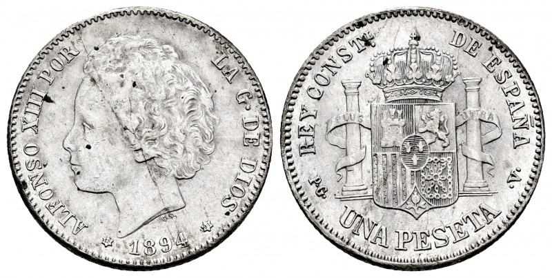 Centenary of the Peseta (1868-1931). Alfonso XIII (1886-1931). 1 peseta. 1894*18...