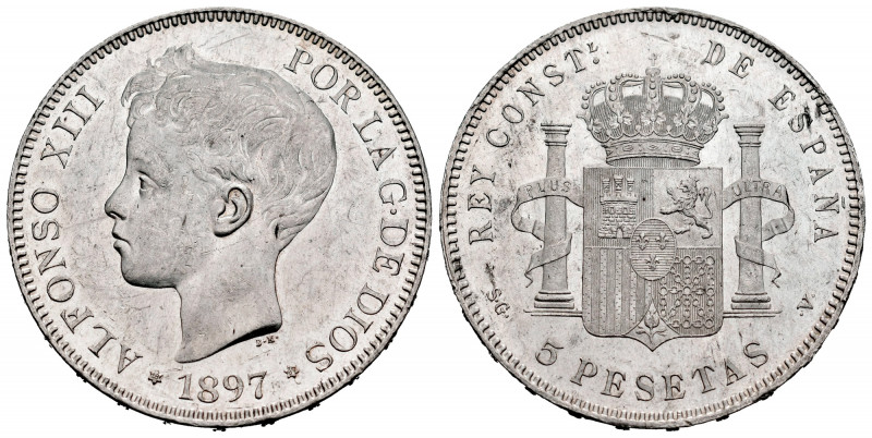 Centenary of the Peseta (1868-1931). Alfonso XIII (1886-1931). 5 pesetas. 1897*1...