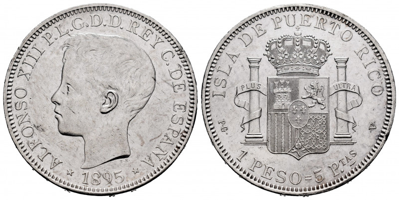 Centenary of the Peseta (1868-1931). Alfonso XIII (1886-1931). 1 peso. 1895. Pue...
