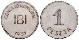 Civil War (1936-1939). 1 peseta. 1937. Ibi (Alicante). (Cal-19). Br. 5,56 g. VF. Est...100,00. 

Spanish Description: Guerra Civil (1936-1939). 1 pe...