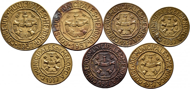 Civil War (1936-1939). Lot of 7 Menorca coins. Civil war 1937, different values ...