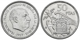 Estado Español (1936-1975). 50 pesetas. 1957*68. Madrid. (Cal-137). 12,61 g. Rare. Mint state. Est...600,00. 

Spanish Description: Estado Español (...