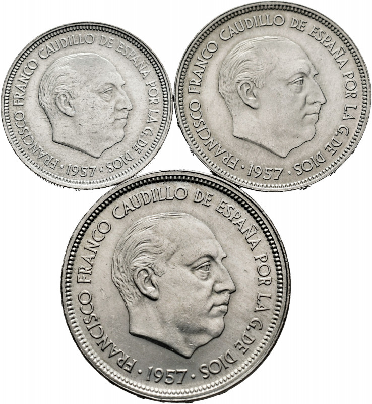Estado Español (1936-1975). A complete series of three values, 50, 25 and 5 pese...