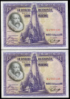 100 pesetas. 1928. Madrid. (Ed-355a). August 15, bust of Miguel de Cervantes and monument in his honor of the Plaza de España in Madrid. Serie A. Corr...