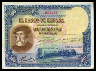 500 pesetas. 1935. Madrid. (Ed-365). January 7, Hernán Cortés. Without serie. Bends. Almost VF. Est...150,00. 

Spanish Description: 500 pesetas. 19...