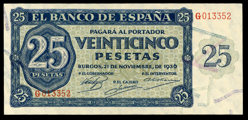 25 pesetas. 1936. Burgos. (Ed-419a). 21 November by Giesecke and Devrient. Serie...