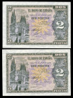 2 pesetas. 1938. Burgos. (Ed-429a). April 30, Arch of Santa Maria and Burgos Cathedral. Serie C. Correlative pair. Almost MS. Est...60,00. 

Spanish...