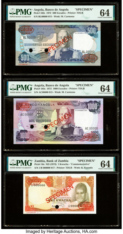 Angola Banco De Angola 500; 1000 Escudos 1972 Pick 102s; 103s Two Specimen PMG C...