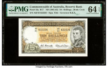 Radar Serial Number Australia Commonwealth Bank of Australia 10 Shillings ND (1961-65) Pick 33a R17 PMG Choice Uncirculated 64 EPQ. 

HID09801242017

...