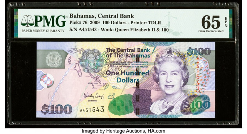 Bahamas Central Bank 100 Dollars 2009 Pick 76 PMG Gem Uncirculated 65 EPQ. 

HID...