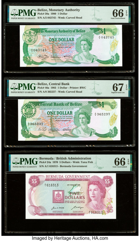 Belize, Bermuda & East Caribbean States Group Lot of 5 Graded Examples PMG Super...