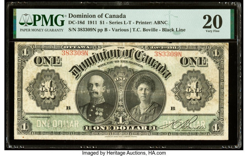 Canada Dominion of Canada $1 3.1.1911 DC-18d PMG Very Fine 20. Minor rust is not...
