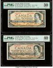 Canada Bank of Canada $50; 100 1954 BC-34b; BC-35a Two "Devil's Face" Examples PMG Very Fine 30; Extremely Fine 40. Staple holes are present on BC-34b...