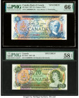 Canada Bank of Canada $5; 20 1972; 1969 BC-48aS; BC-50aS Two Specimen PMG Gem Uncirculated 66 EPQ; Choice About Unc 58 EPQ. Roulette Specimen punch an...