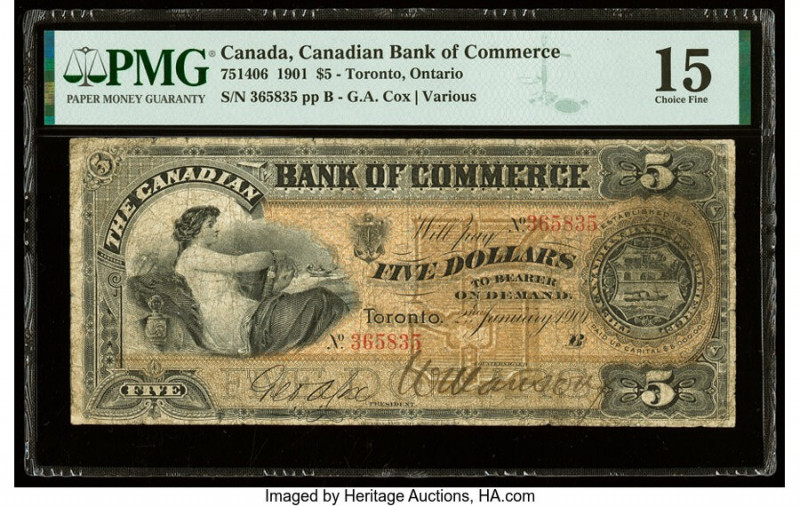 Canada Toronto, ON- Canadian Bank of Commerce $5 2.1.1901 Ch.# 75-14-06 PMG Choi...